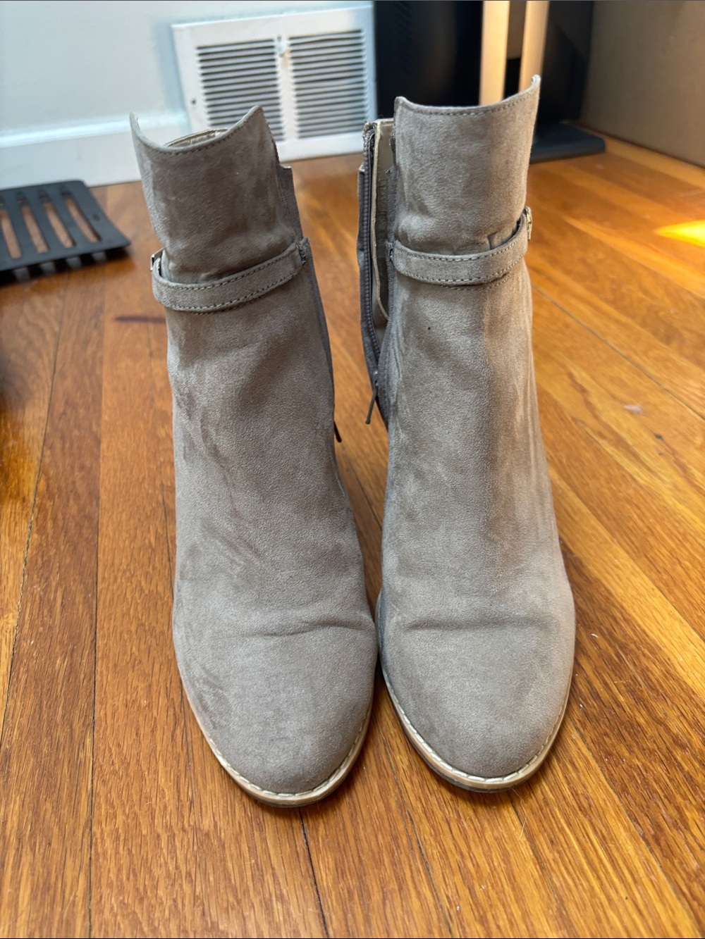 Women's Taupe Suede Ankle Boots - Stylish Zip Closure